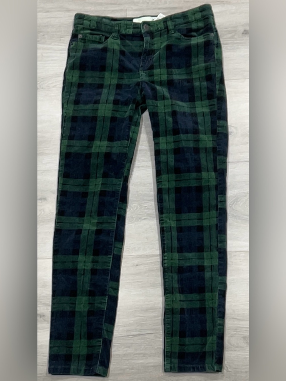 Joe Fresh Women Green Blue Plaid Corduroy Slim Pants Size 4 Cotton Spandex Soft